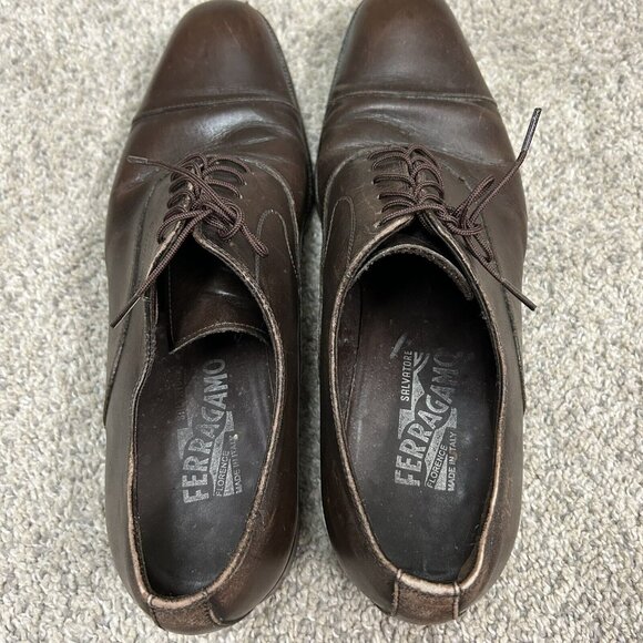 SALVATORE FERRAGAMO Dress Cap Toe Men's 8.5 D Brown Leather Oxford Made in ITALY - Picture 8 of 12